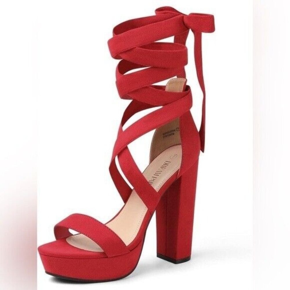 Dream Pairs Red Chunky Block Platform High Heels Multi Way Wear 9.5 NWOB
